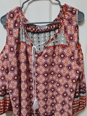 cha cha vente Red and Purple Geometric Sleeveless Tunic Top